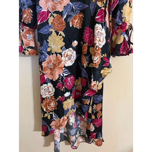 NWT Band Of The Free Black Berry Floral Hi-Lo Wrap Maxi Dress Size S