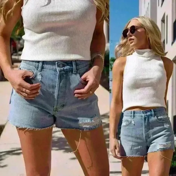 NWT Boyish &quot;The Cody&quot; High Rise Rigid Distressed Cut Off Denim Shorts