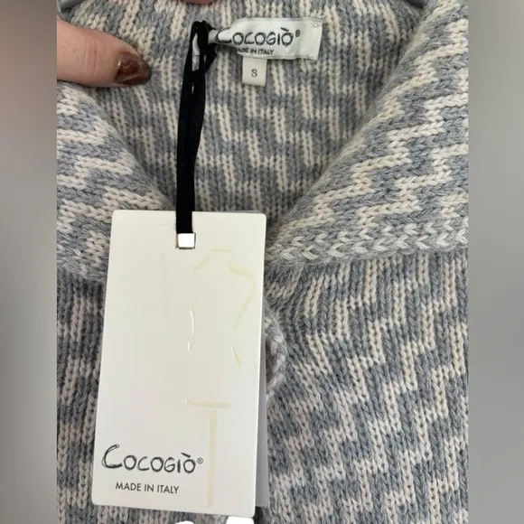 NWT Cocogio‎ Women's Gray Fiber Artist Zig-Zag Italy Knit Sweater Jacket Size S