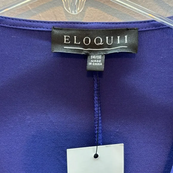NWT Eloquii Navy/Purple Tulip Hem True Wrap Dress Size 14/16