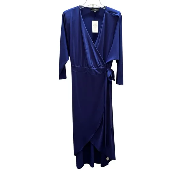 NWT Eloquii Navy/Purple Tulip Hem True Wrap Dress Size 14/16