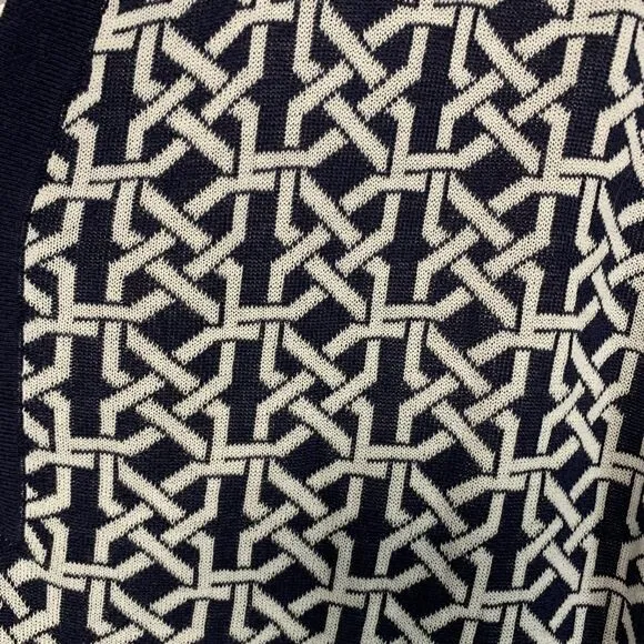 NWT Foxcroft Navy Blue White Lightweight Lattice Tunic Sweater XL