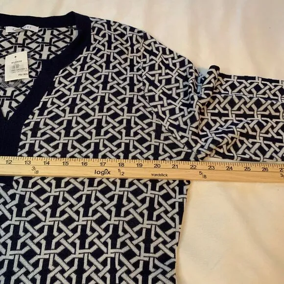 NWT Foxcroft Navy Blue White Lightweight Lattice Tunic Sweater XL