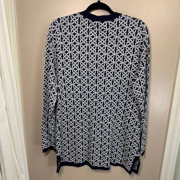 NWT Foxcroft Navy Blue White Lightweight Lattice Tunic Sweater XL