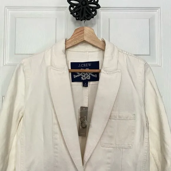 NWT J. Crew Blazer White Cotton Classic Neutral Nautical Preppy Parke