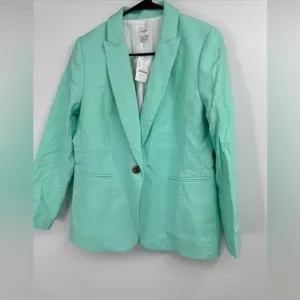 NWT J. Crew One Button Linen Blend Women’s Sz 10P Green Blazer $178