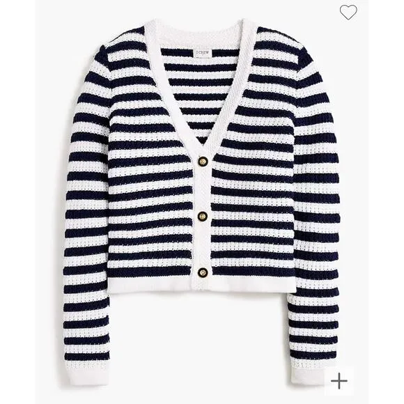 NWT J Crew Striped knit V-neck cardigan sweater Size Medium Retail $118