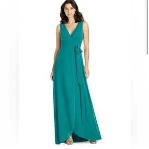 NWT Jenny Packham Matte Chiffon Wrap Dress In Jade