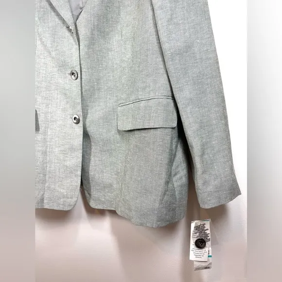 NWT KASPER Women’s Gray Double Breasted Three Button Linen Blazer Size 16