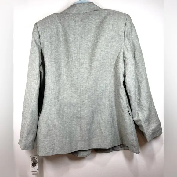 NWT KASPER Women’s Gray Double Breasted Three Button Linen Blazer Size 16