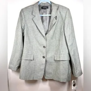 NWT KASPER Women’s Gray Double Breasted Three Button Linen Blazer Size 16