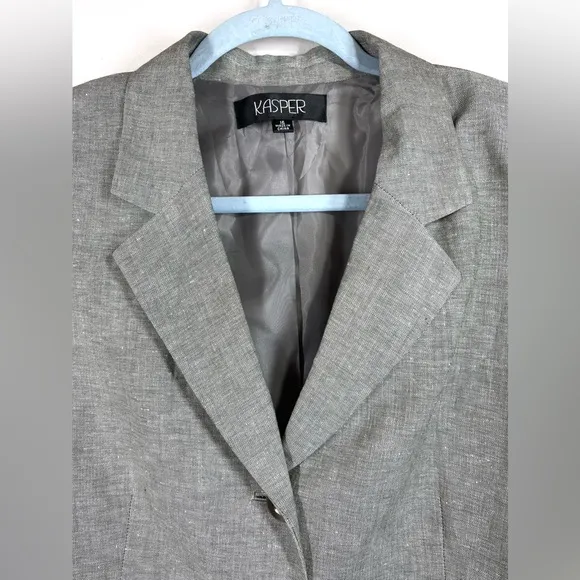 NWT KASPER Women’s Gray Double Breasted Three Button Linen Blazer Size 16