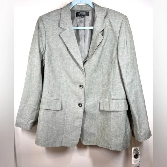 NWT KASPER Women’s Gray Double Breasted Three Button Linen Blazer Size 16