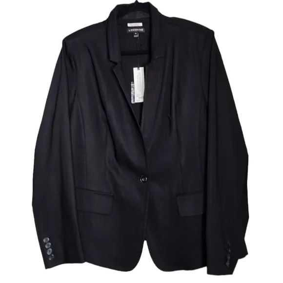 NWT Lane Bryant black blazer. Single button Size 18. Cotton/poly/spandex.