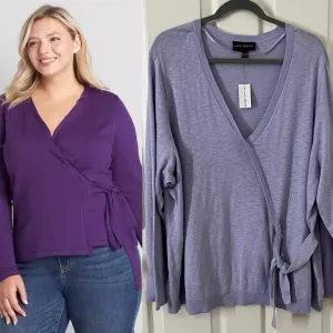 NWT Lane Bryant V-neck Lavender Wrap Sweater size 26/28
