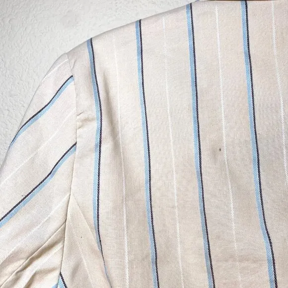 NWT Loft Linen Striped Long Sleeve Cropped Single Button Blazer Jacket Cream 16
