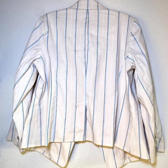 NWT Loft Linen Striped Long Sleeve Cropped Single Button Blazer Jacket Cream 16