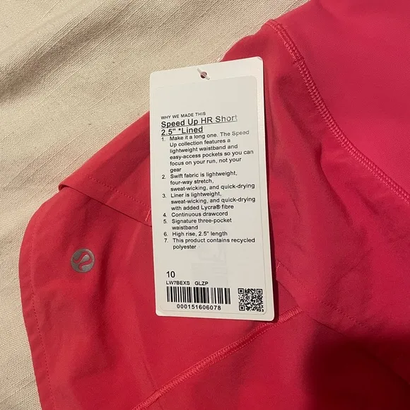 NWT Lululemon Speed Up HR shorts 2.5 inch size 10