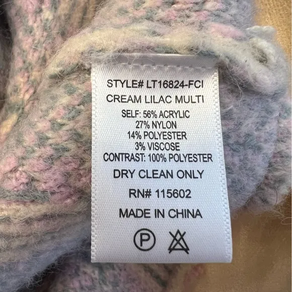 NWT LUSH Lightweight Jacquard Sherpa lined Sweater Jacket Cream/Lilac Size Med.