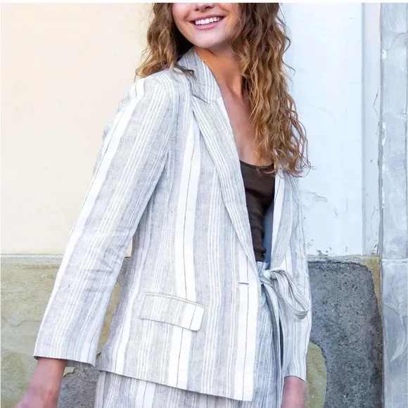 NWT Mersea Voyageur Como Linen Multi Blue stripe Blazer sz Small