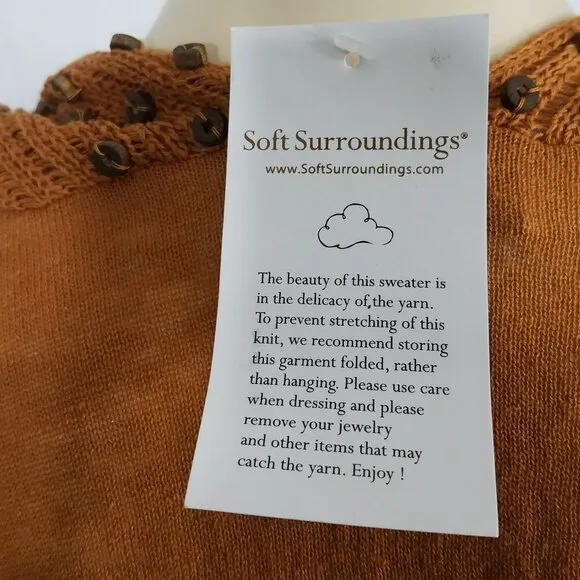 NWT Soft Surroundings brown Linen Cotton beaded open front cardigan ladies Large