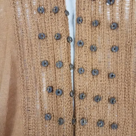NWT Soft Surroundings brown Linen Cotton beaded open front cardigan ladies Large