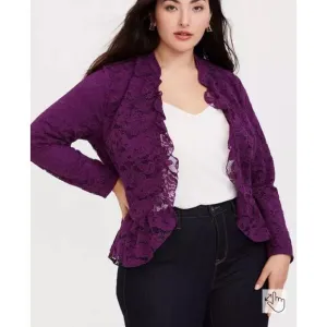 NWT Torrid Womens Career Layer Lace Open Front Peplum Blazer Size 6X Purple