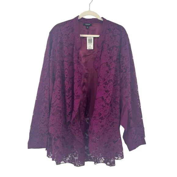 NWT Torrid Womens Career Layer Lace Open Front Peplum Blazer Size 6X Purple