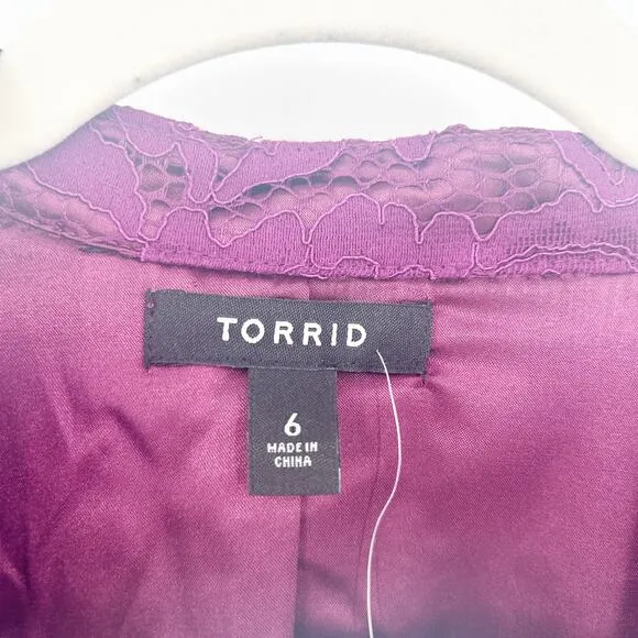 NWT Torrid Womens Career Layer Lace Open Front Peplum Blazer Size 6X Purple