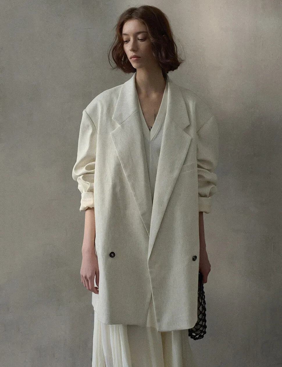 Oat Oversized Linen-Blend Blazer-PREORDER