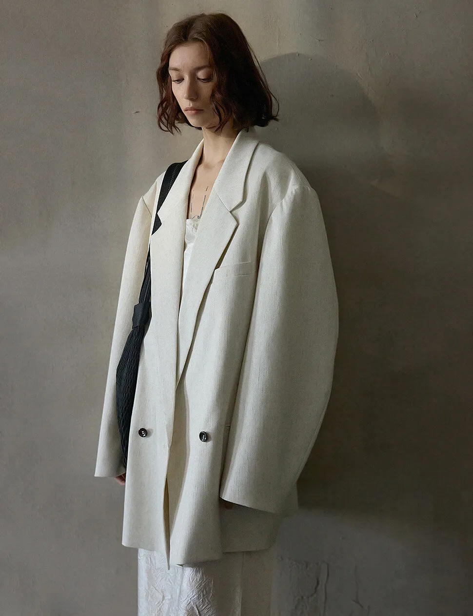 Oat Oversized Linen-Blend Blazer-PREORDER