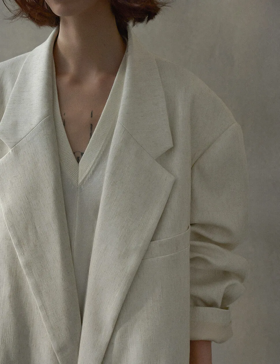 Oat Oversized Linen-Blend Blazer-PREORDER