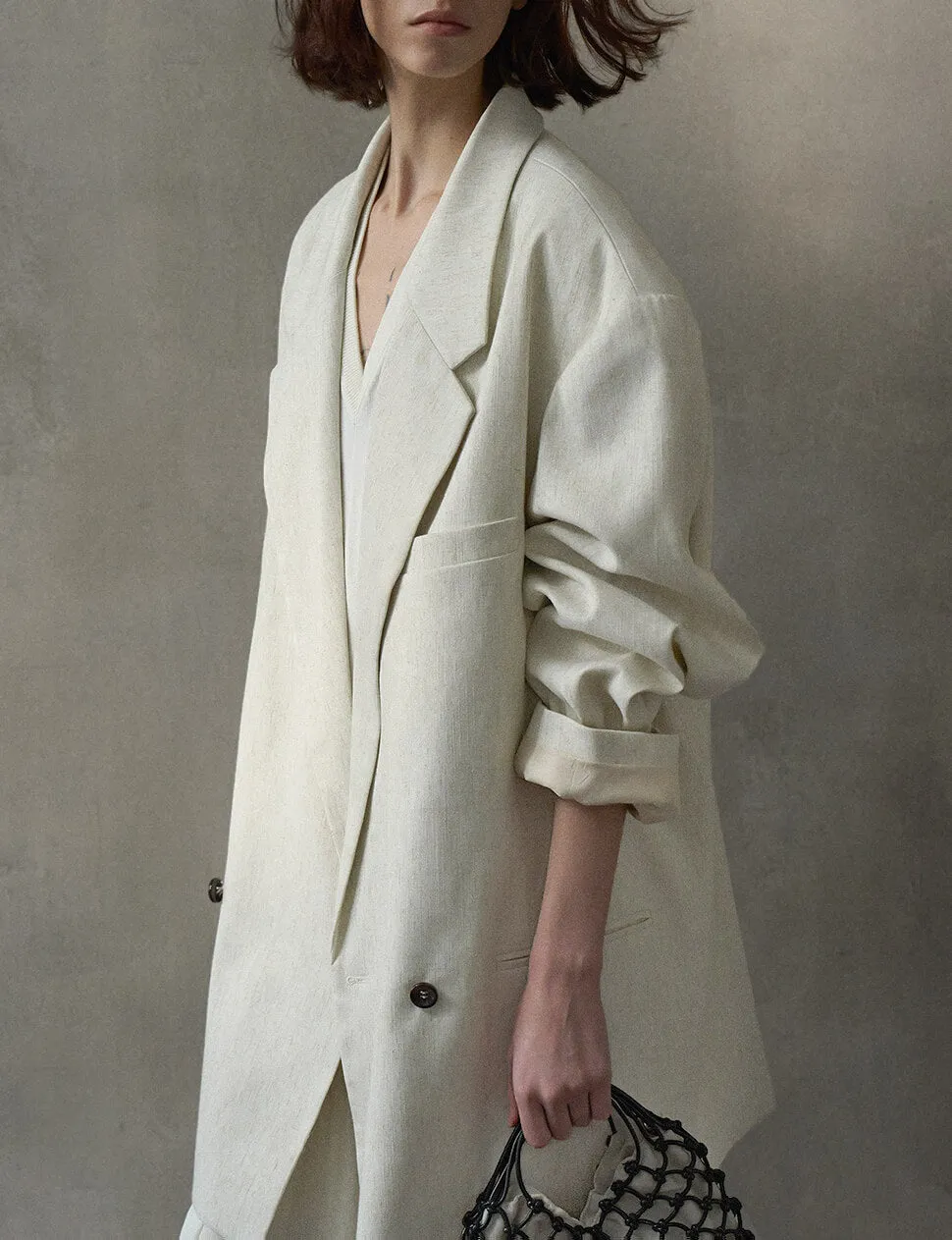 Oat Oversized Linen-Blend Blazer-PREORDER