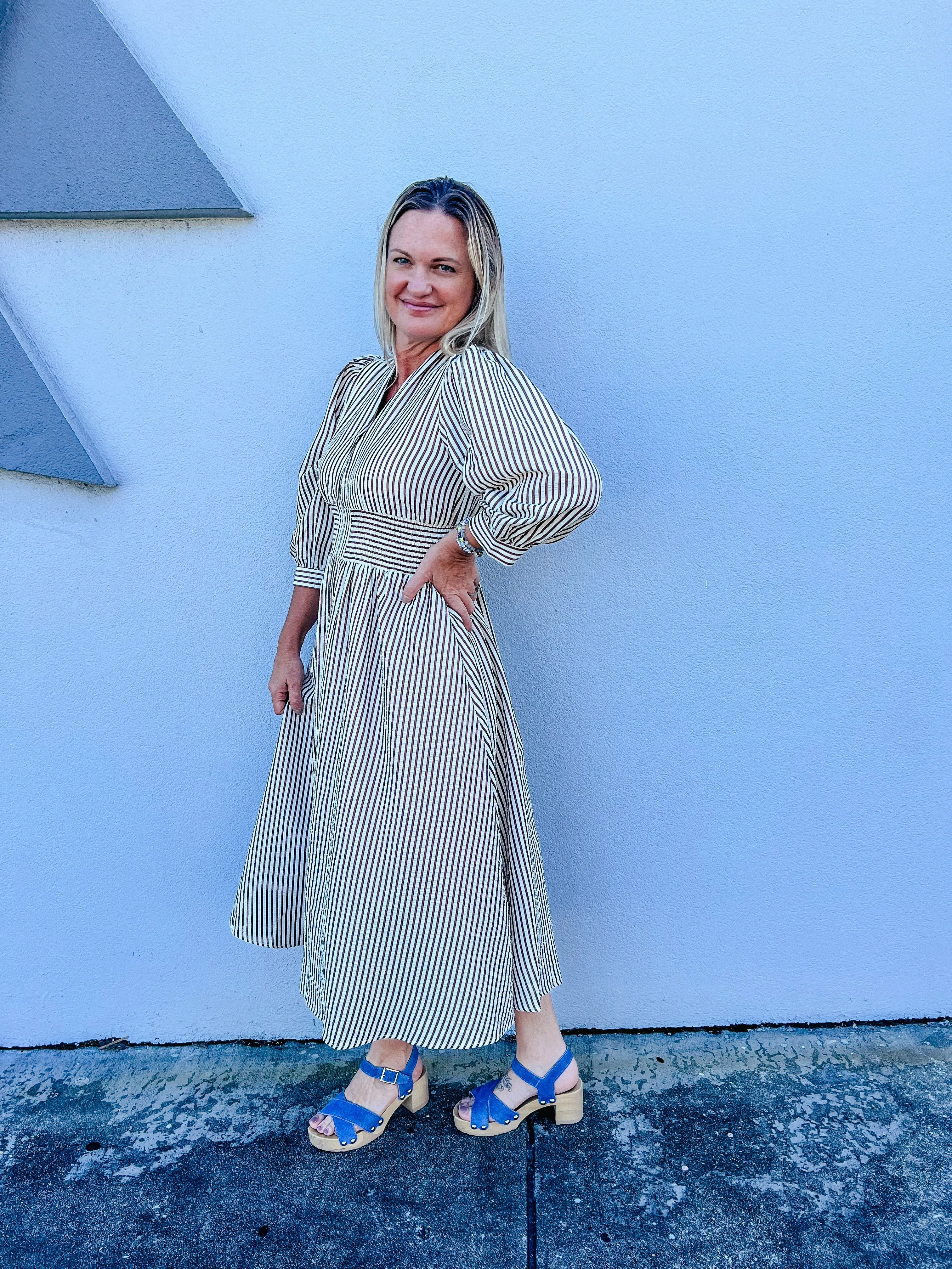 Oh So Stylish Brown Striped Midi Dress