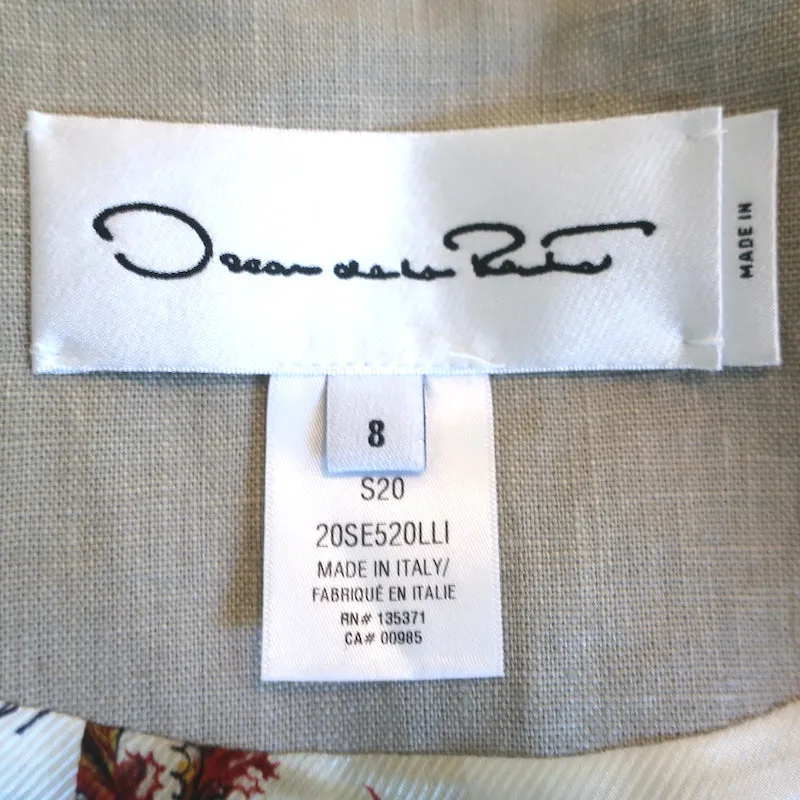 Oscar de la Renta Guipure Lace-Embroidered Linen Asymmetric Blazer Beige Size 8