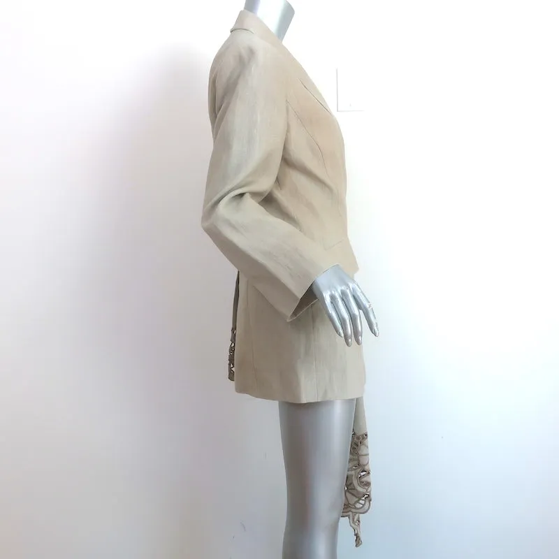 Oscar de la Renta Guipure Lace-Embroidered Linen Asymmetric Blazer Beige Size 8