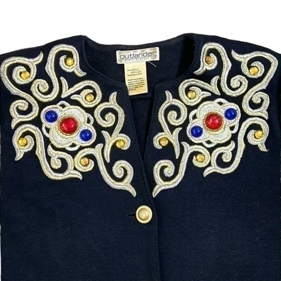 Outlander Collection Womens Vintage Jeweled Knit Cardigan Black Size Medium