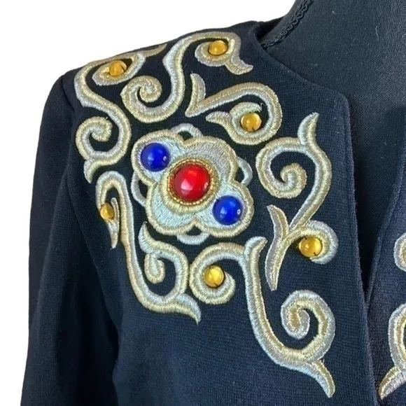 Outlander Collection Womens Vintage Jeweled Knit Cardigan Black Size Medium