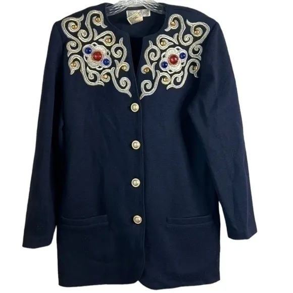 Outlander Collection Womens Vintage Jeweled Knit Cardigan Black Size Medium