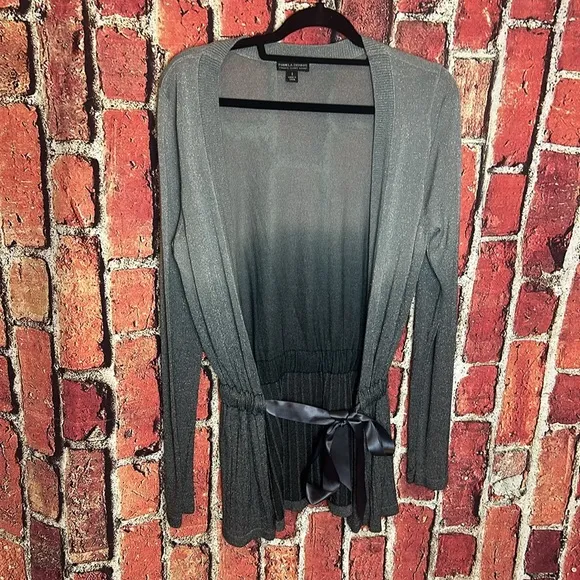 Pamela Dennis Stunning shimmering grey lightweight sweater cardigan size small