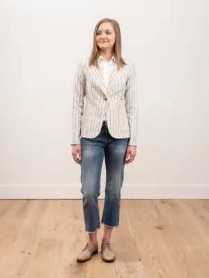 patch pocket duchess blazer - stone stripe/black leather