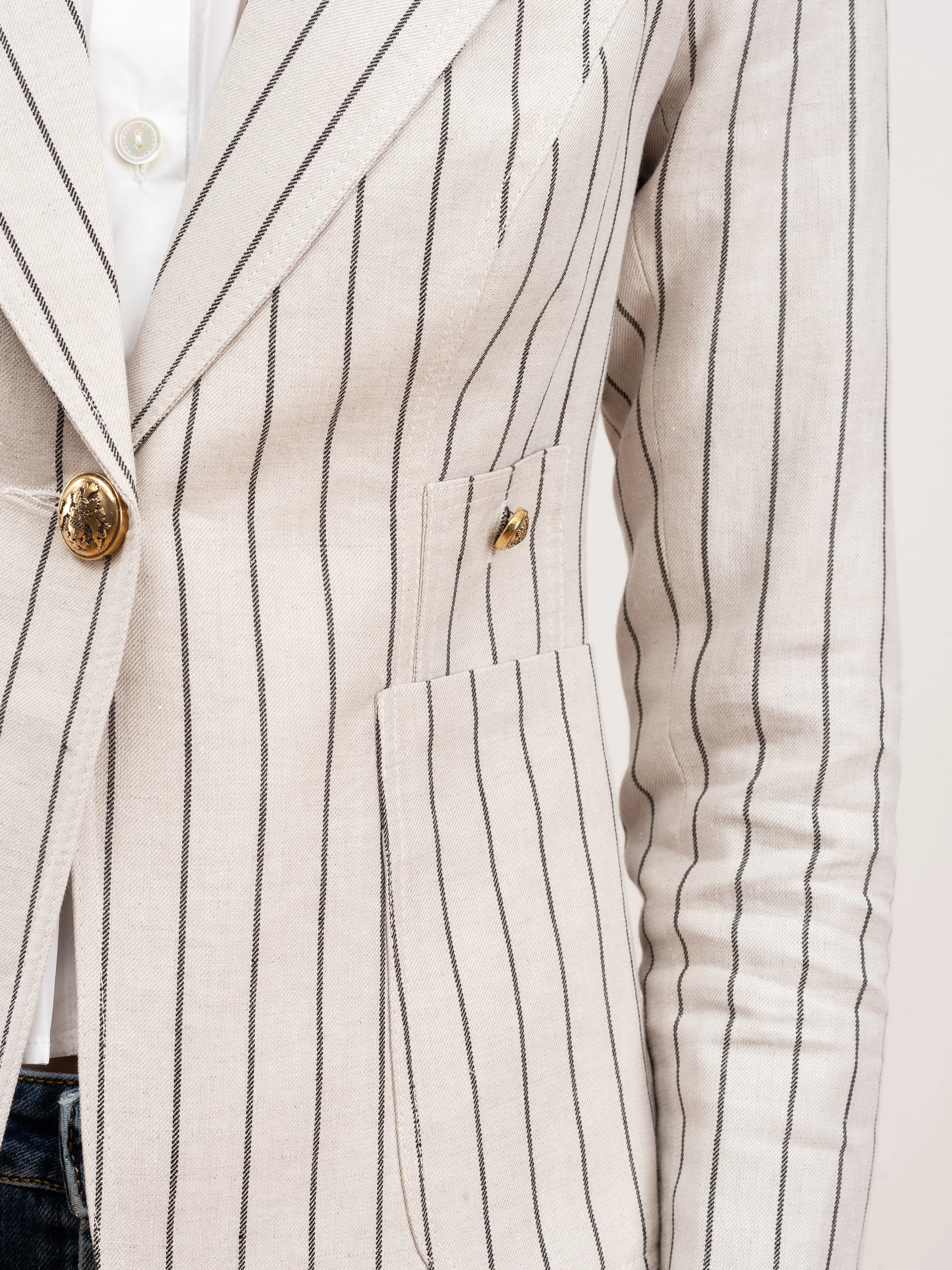 patch pocket duchess blazer - stone stripe/black leather