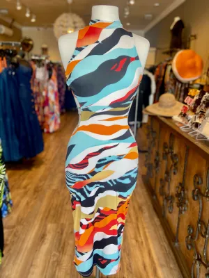Pattern String Back Midi Dress