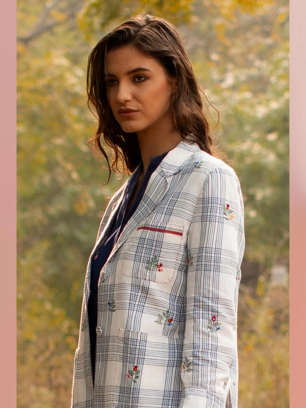 Payal Pratap   -   Blazer Norah  I  Mitered Check Blazer With Embroidery All Over