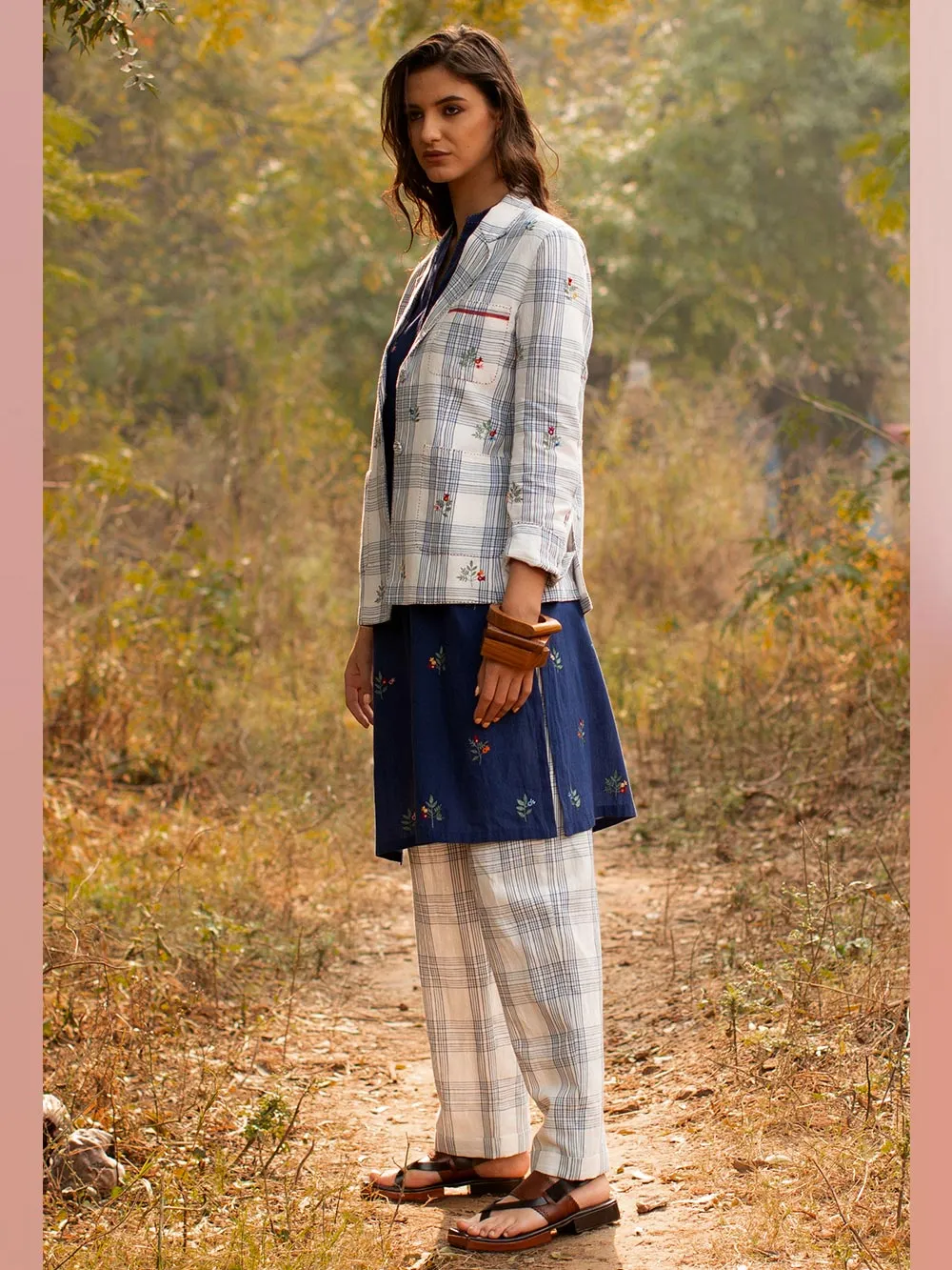 Payal Pratap   -   Blazer Norah  I  Mitered Check Blazer With Embroidery All Over