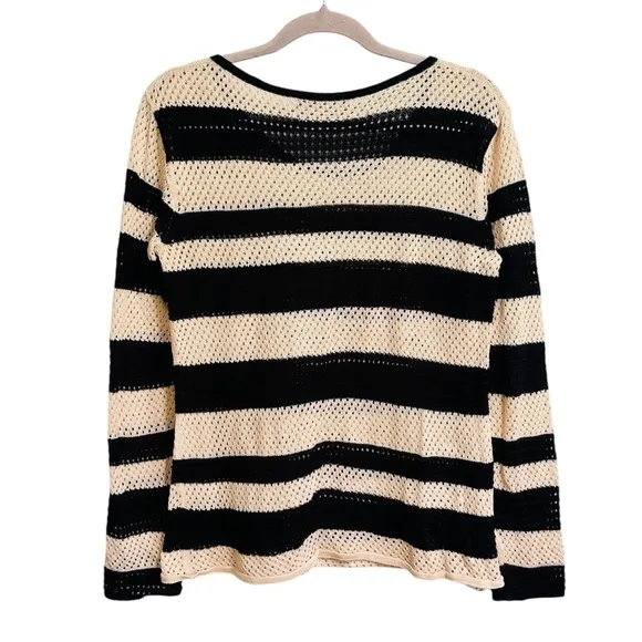 Peruvian Connection 100% Pima cotton pointelle striped long sleeve top, size xs