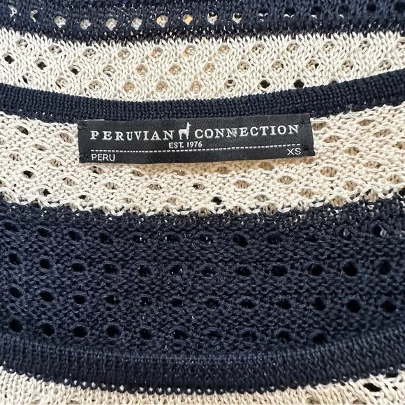 Peruvian Connection 100% Pima cotton pointelle striped long sleeve top, size xs