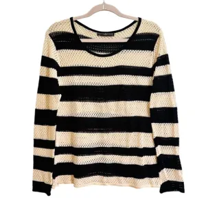 Peruvian Connection 100% Pima cotton pointelle striped long sleeve top, size xs