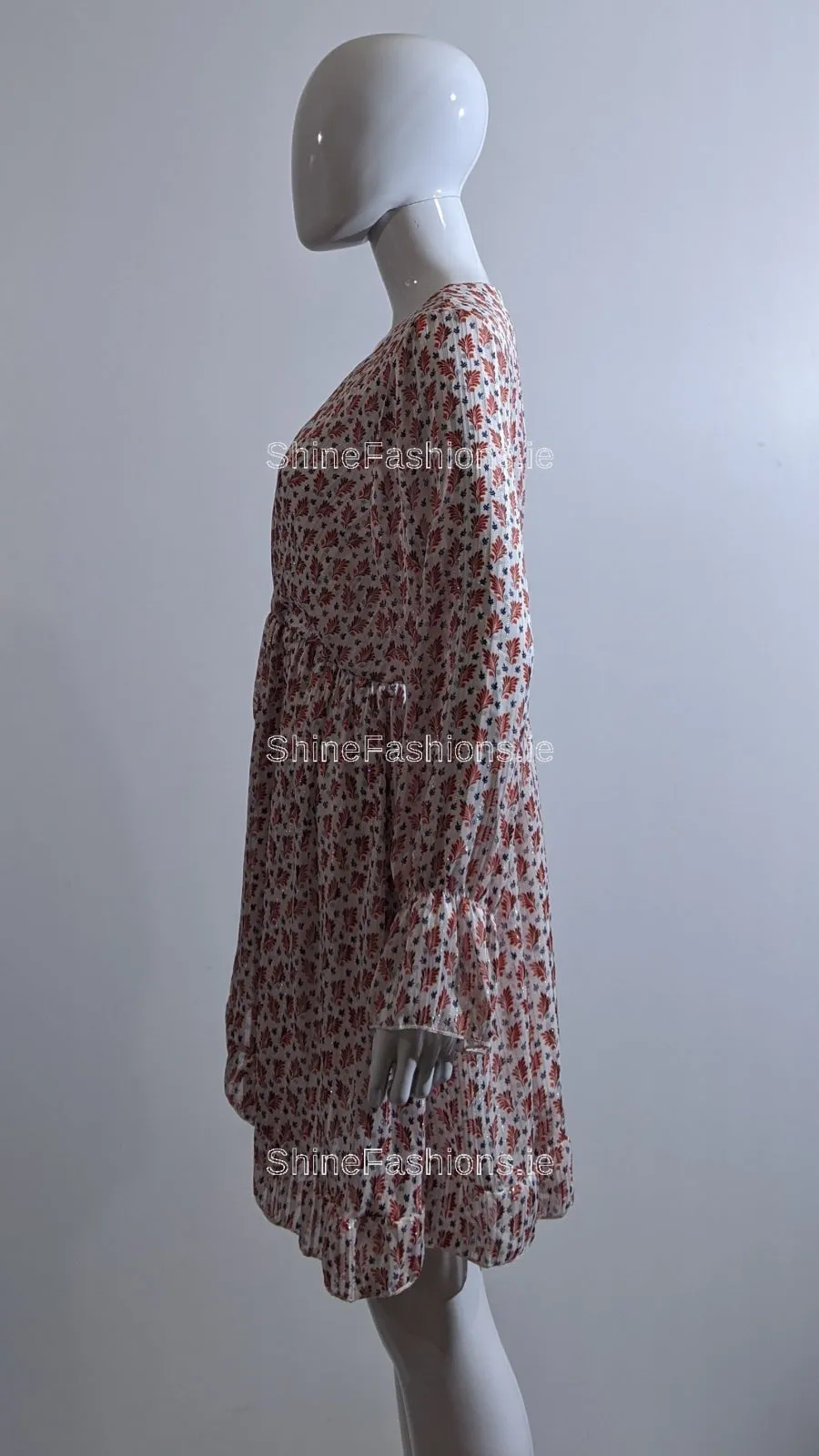 Pink Leaf Design Wrap Front Dress