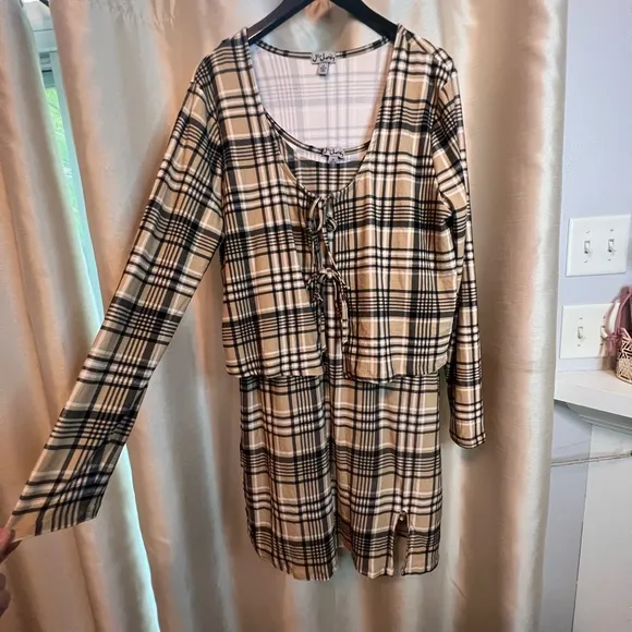 Plaid dress and sweater set